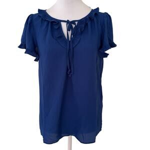 Max Studio Women Blue Ruffle Shorts Sleeves Blouse Size XS - NWT MSRP $88
